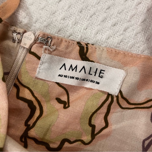 Amalie Linen Blend Peach Floral Print Midi Dress Size 6 Vacation Resortwear - Picture 13 of 17